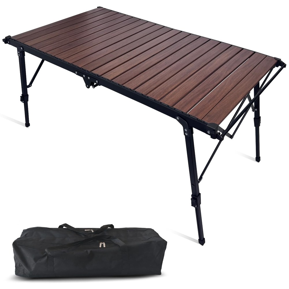 4FT Adjustable Height Aluminum Folding Camping Table Portable Roll Up Design
