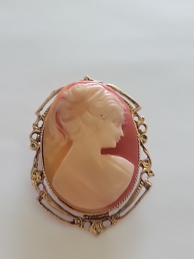 Vintage Cameo Brooch Pin Gold-Tone