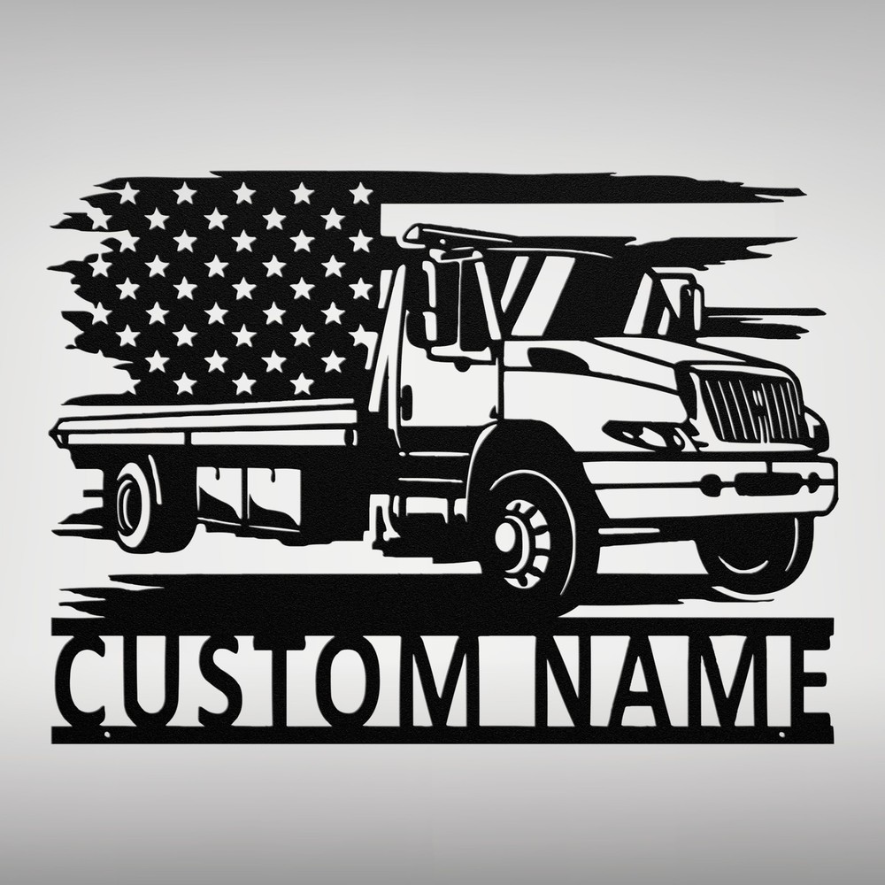 Personalized US Tow Truck Metal Sign Custom Towing Decor Gift for Truck Lovers