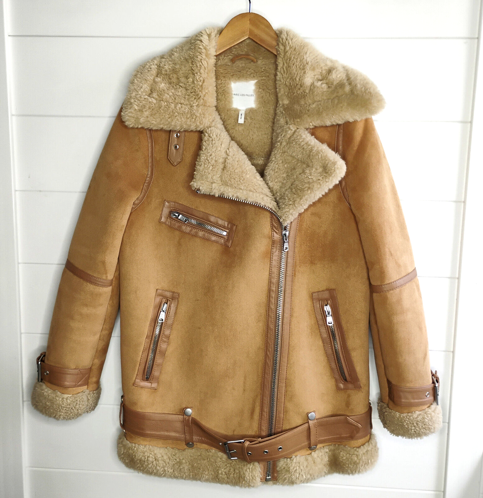 Avec Les Filles Women’s Biker Jacket Medium Bonded Faux Belted Collar