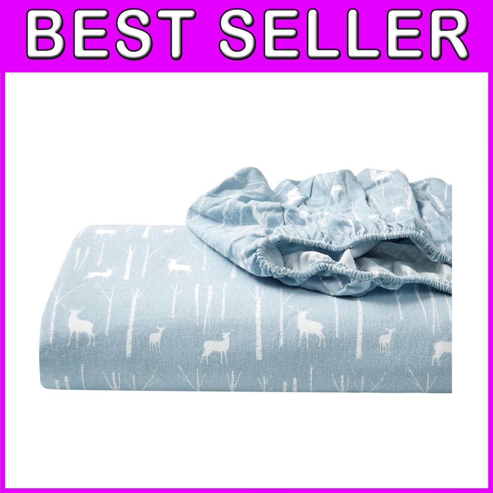 King Size Flannel Sheets Set in Birch Forest Blue