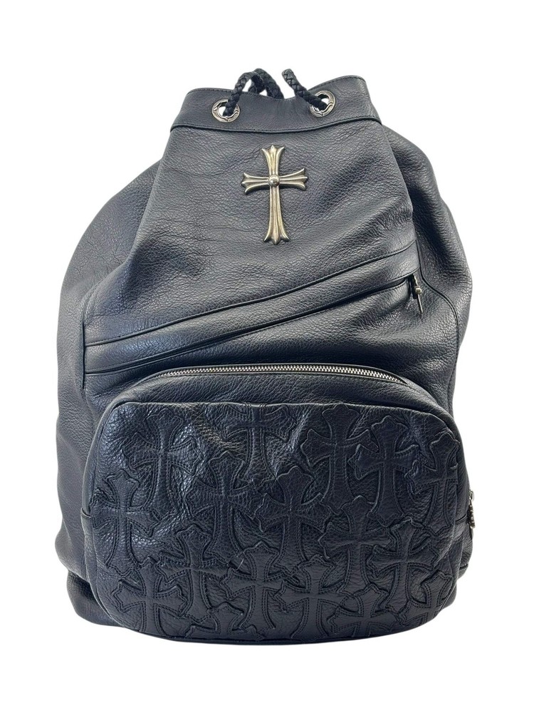 Chrome Hearts Leather Cemetary Drawstring Backpack Black