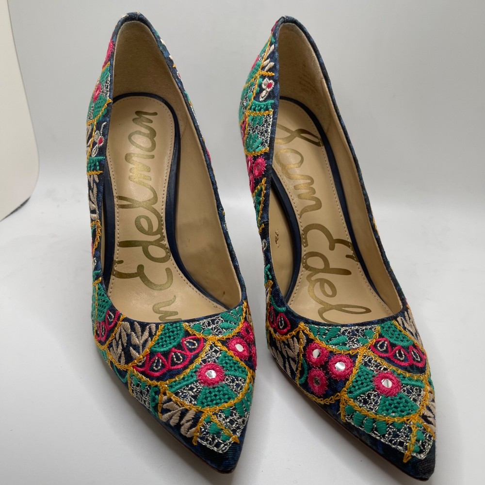 Sam Edelman Multi-Color Embroidered Pointed Toe Women’s Pump
