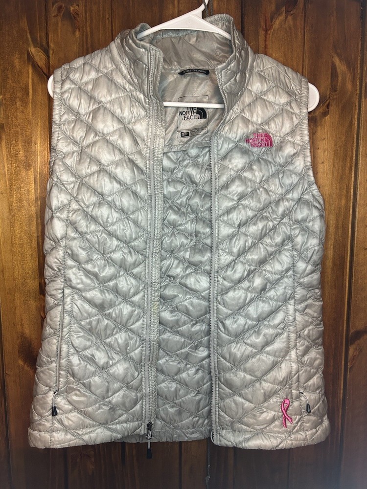 Gray Northface Quilted Sleeveless Breast Cancer Awareness Jacket Size Small