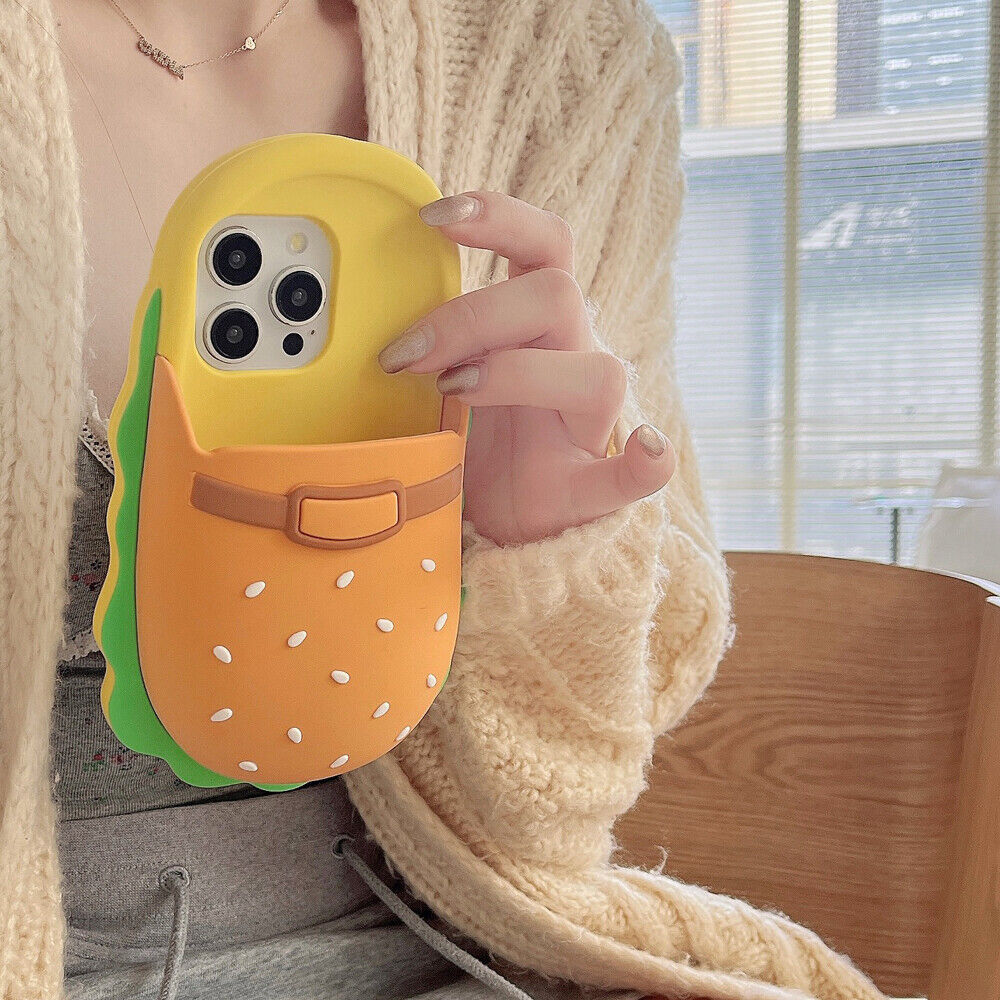 3D Cartoon Silicone Phone Case - Hamburger Design for iPhone 16 Pro Max