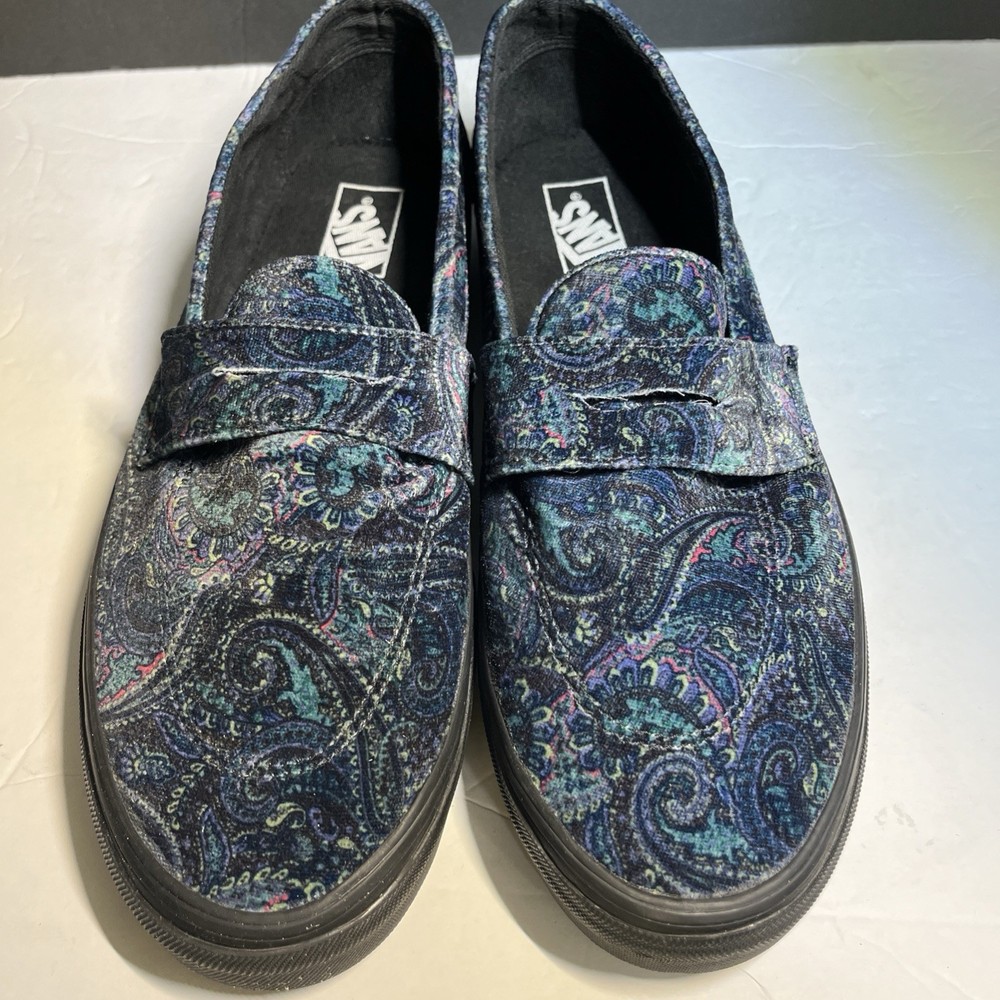 VANS Style 53 Velvet Paisley Loafers for Men Size 13 Dark Blue Green Comfortable Art Sneakers