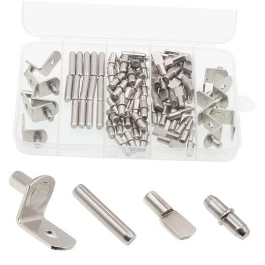 94-Piece Shelf Support Pegs Kit with 5mm Nickel Plated Cabinet Fasteners in 4 Styles