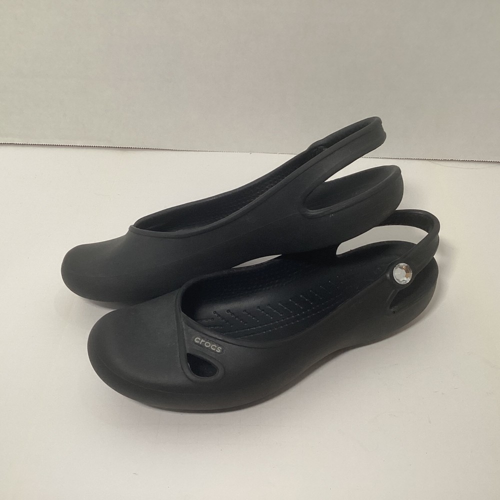 Crocs Women’s Size 7 Jayna Black Ballerina Flats Slingback Loafers Rhinestone