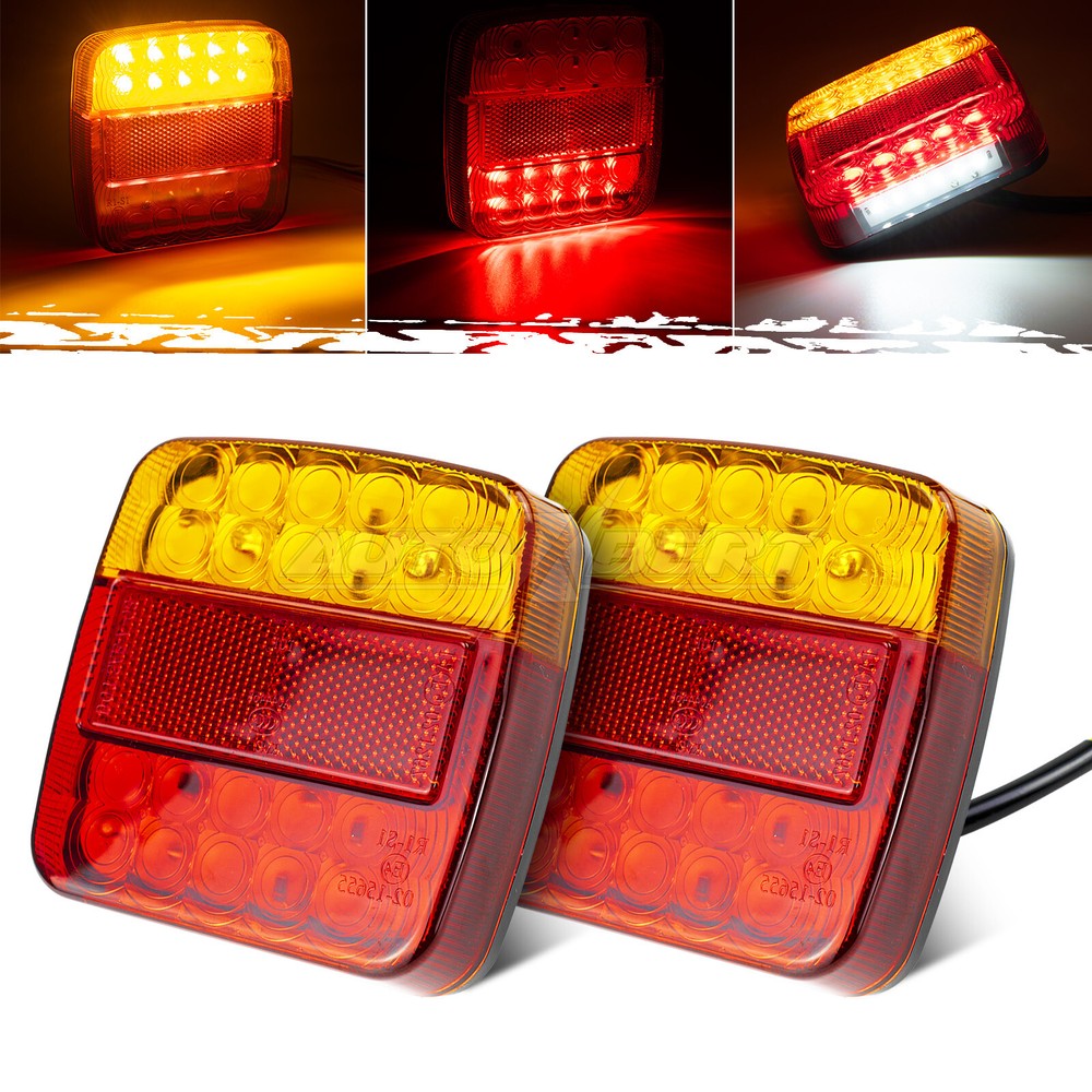 1Pair Rear LED Submersible Square Trailer Tail Lights Kit Boat Truck Waterproof.