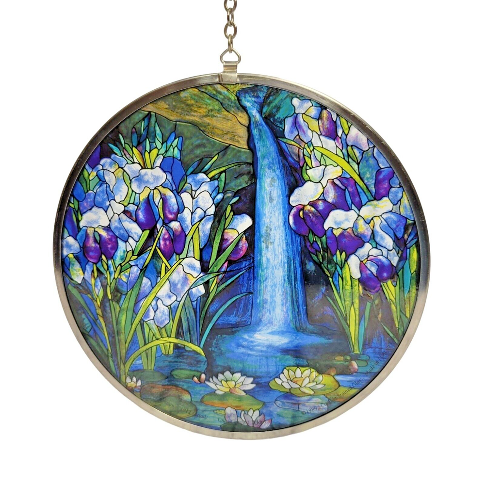 Vtg Louis C. Tiffany Suncatcher Canada Stained Glass Waterfall & Flowers Sarah F