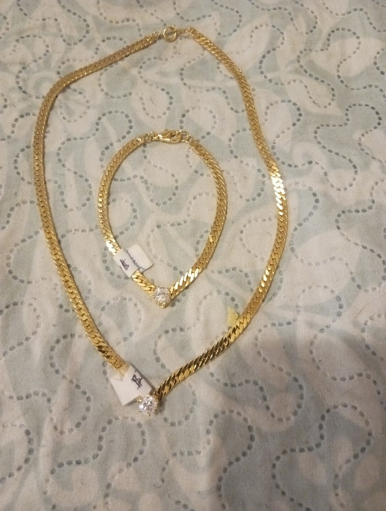 (1) Set Gold Plated Stud Chain Bracelet And Stud Chain Necklace New