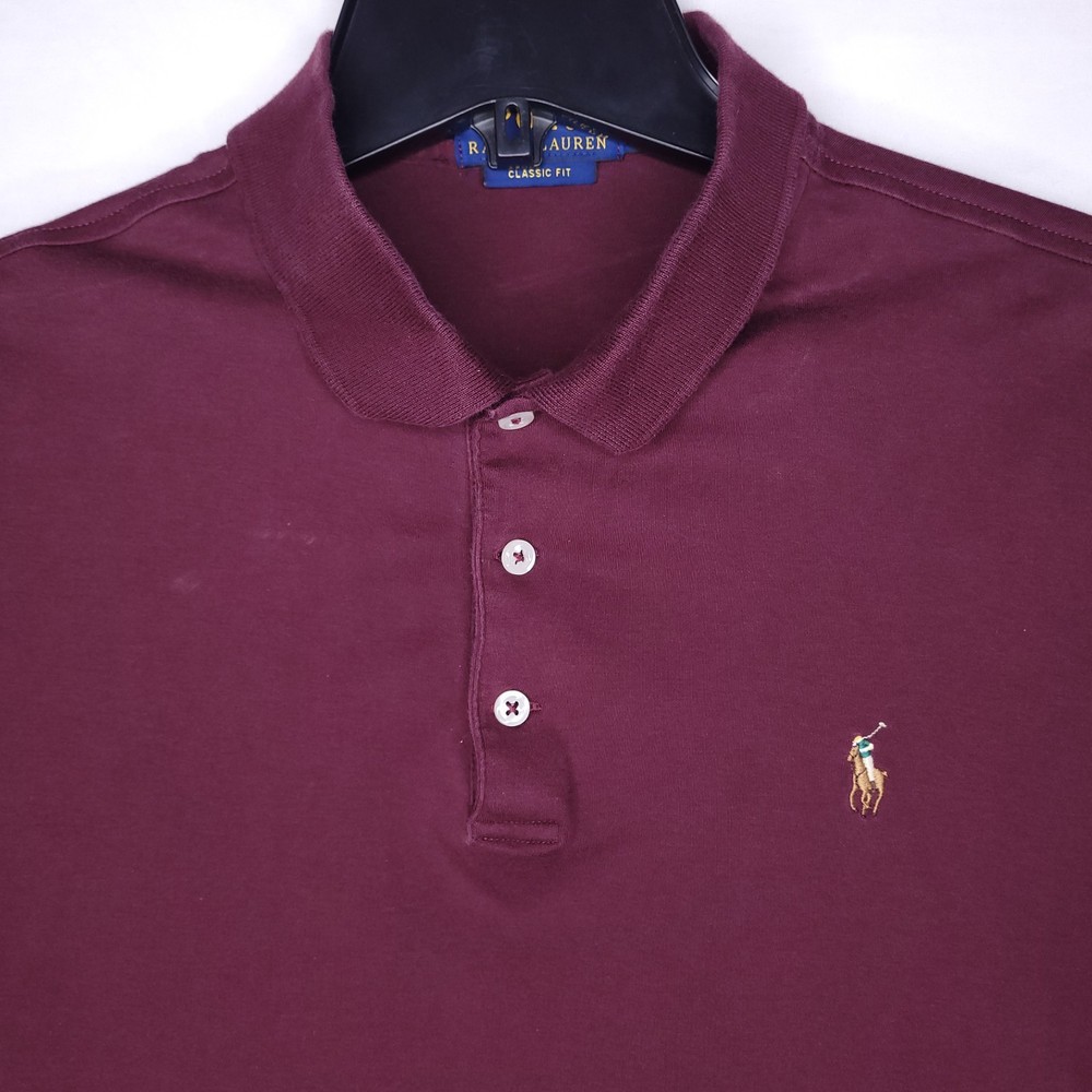 Ralph Lauren Polo Shirt Mens Large Burgundy Pony Classic Fit