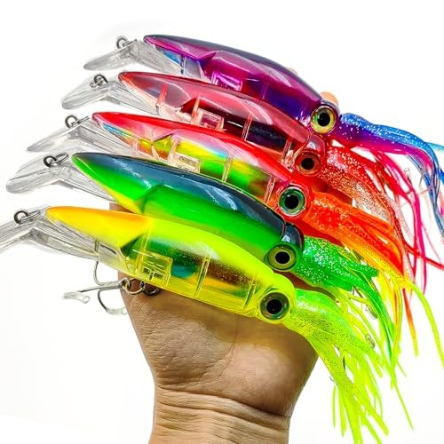 5pcs Saltwater Squid Lures for Big Game Topwater Fishing
