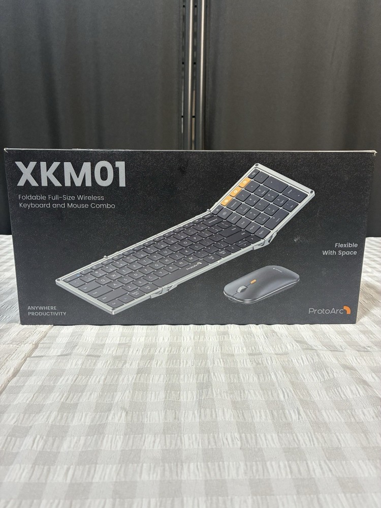 ProtoArc XKM01 Foldable Full-Size Wireless Keyboard & Mouse Combo, Silver, Open