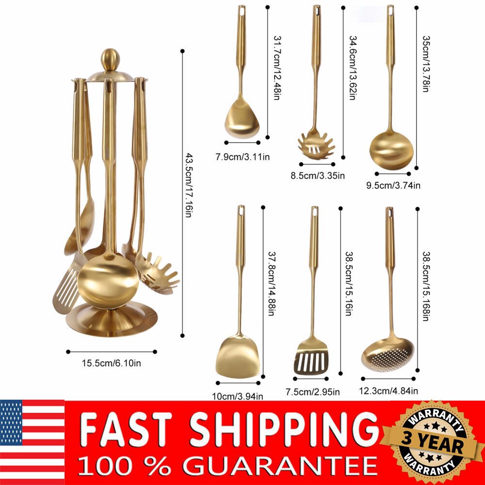 7pcs Kitchen Cooking Utensils Set Stainless Steel Serving Set with Stand Stylish