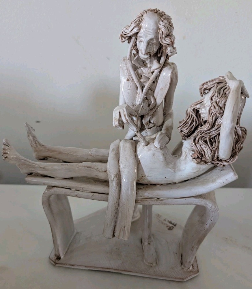 Dino Bencini Signed Sculpture Italy~ Pregnant Woman & Doctor Glazed Pottery