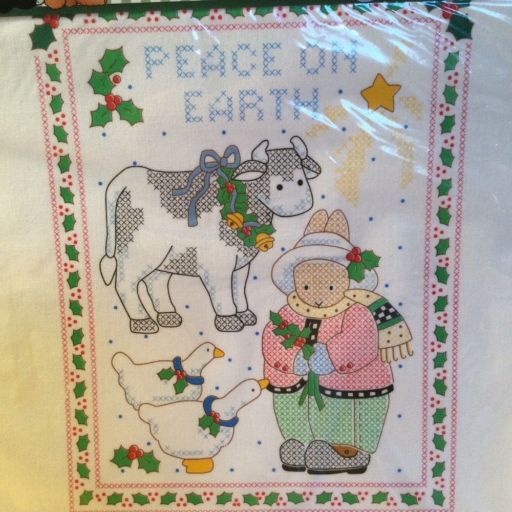 Daisy Kingdom Stamped Cross Stitch Sampler #63448 Christmas Bunny VTG 1992 NOS