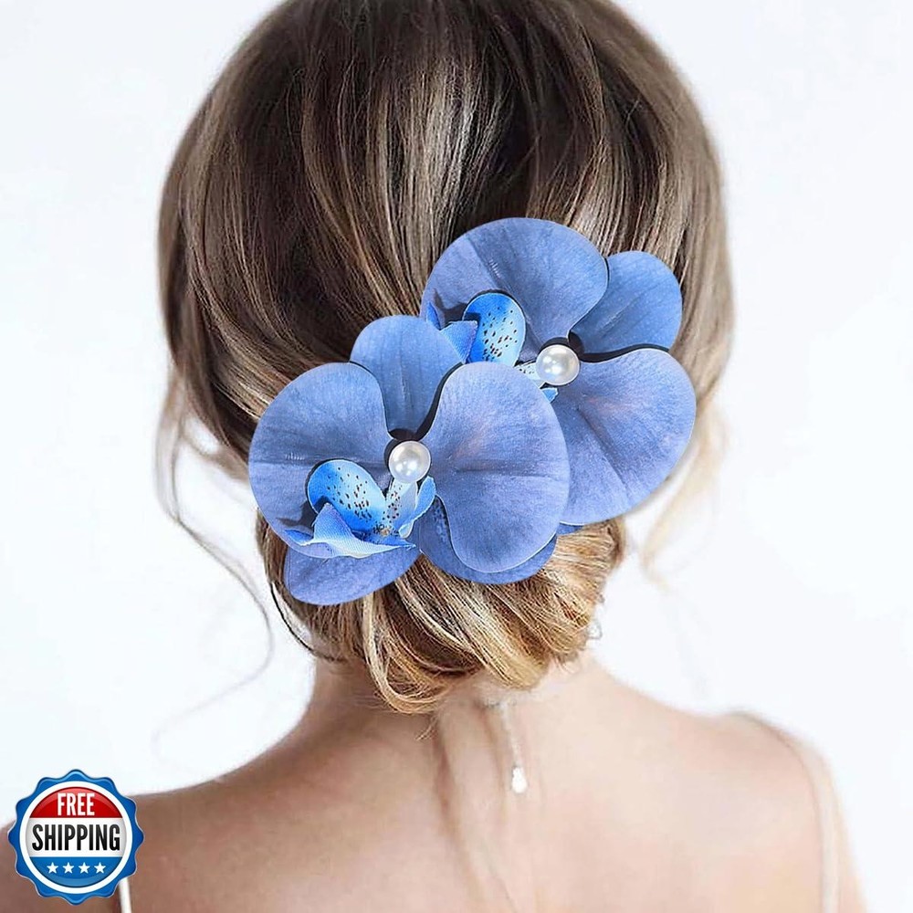 Yheahin 2pcs Boho Orchid Hair Clips Artificial Phalaenopsis Floral Accessories
