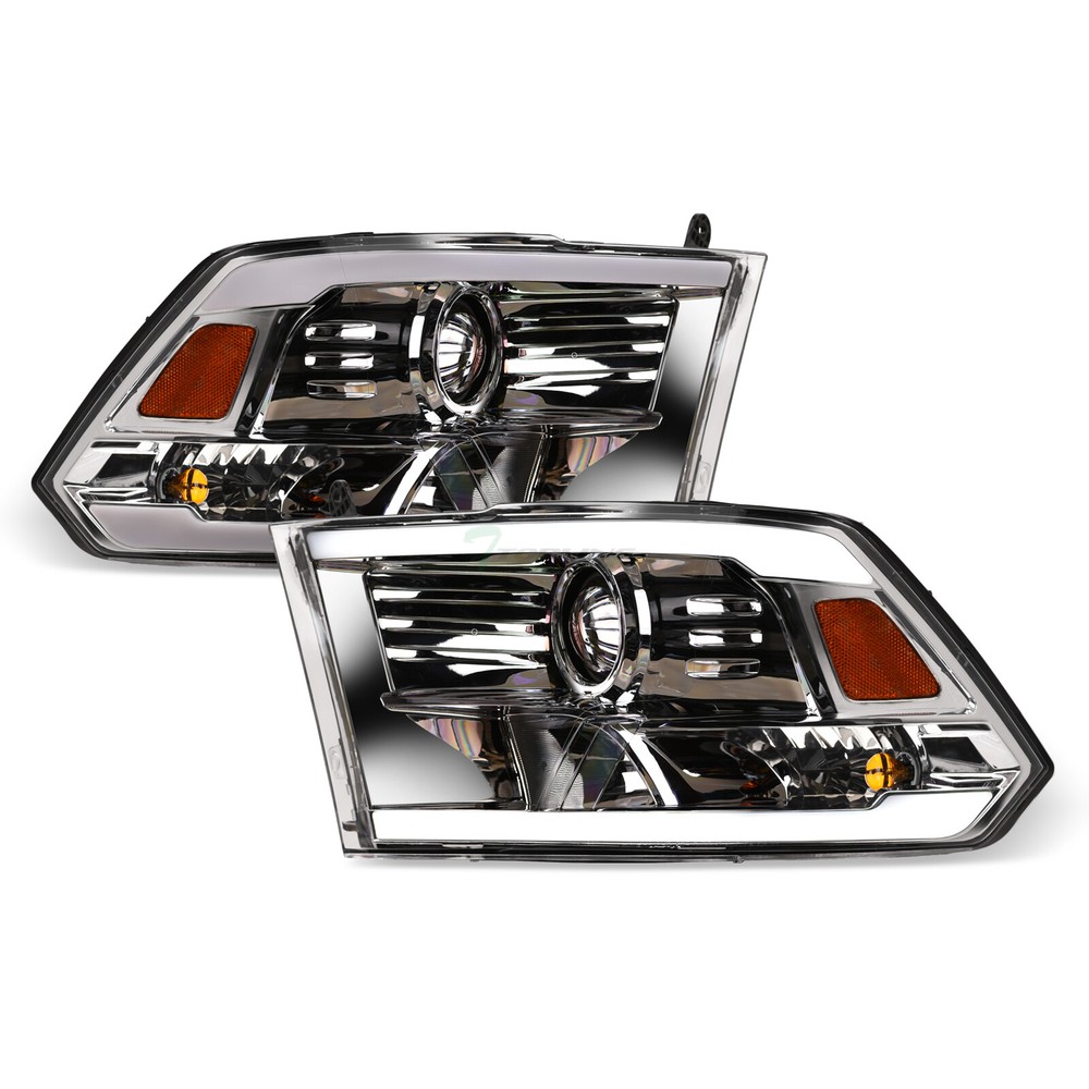Topline For 2009-2018 Dodge Ram LED Bar Projector Headlights Signal Amber Chrome