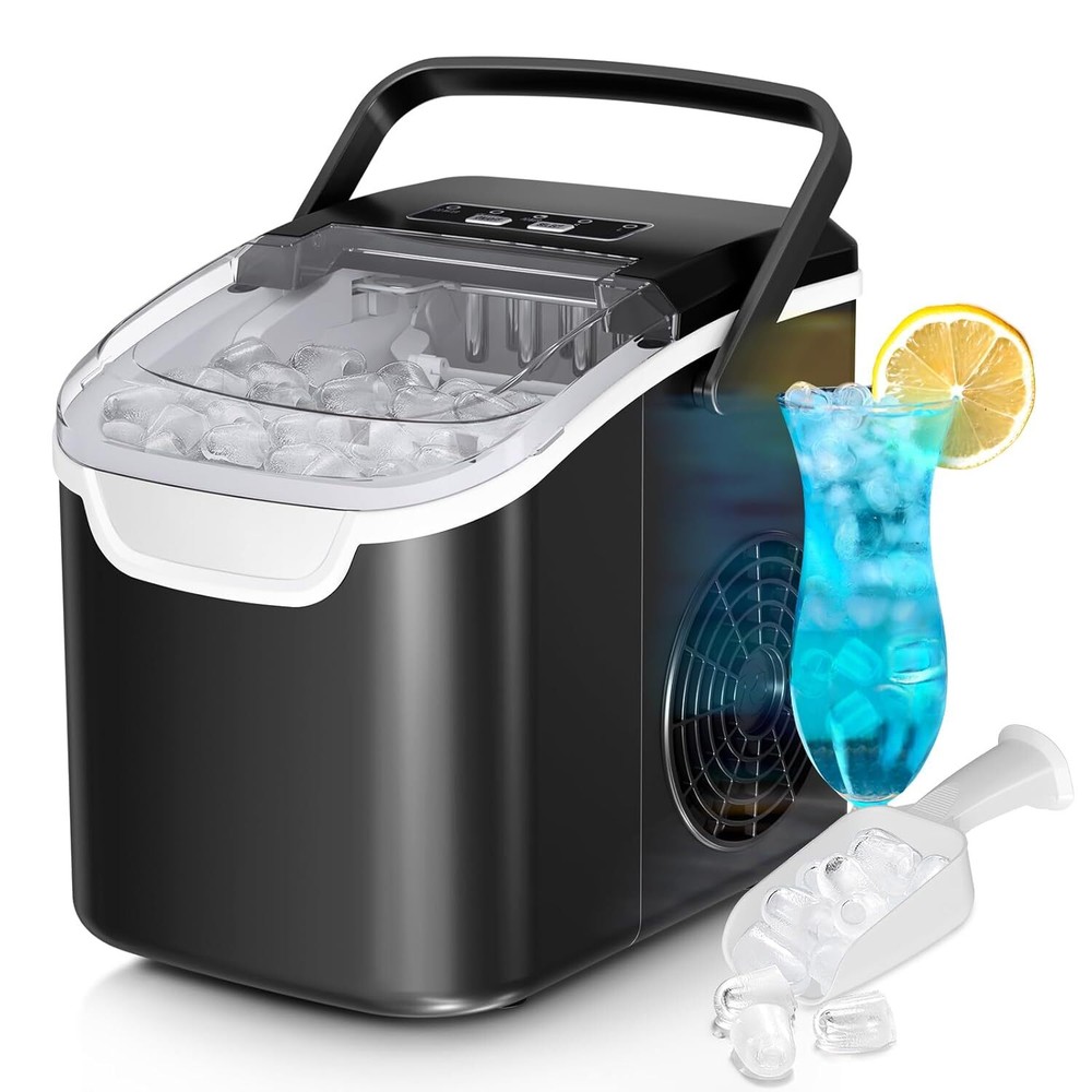 Compact Countertop Ice Maker 26lb Daily 2 Cube Sizes in 6 Minutes