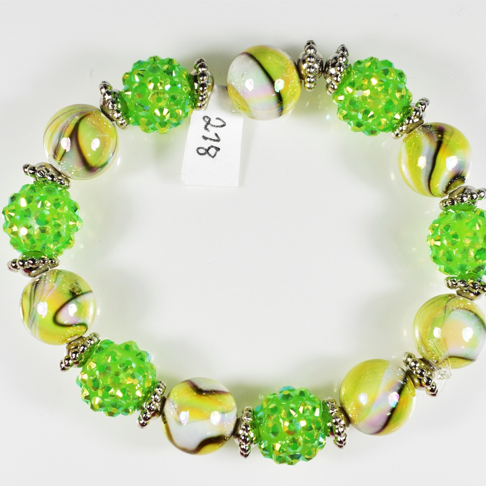 Braclet Green  and Multicolor Beads  Elastic   CLEARANCE  SALE-image
