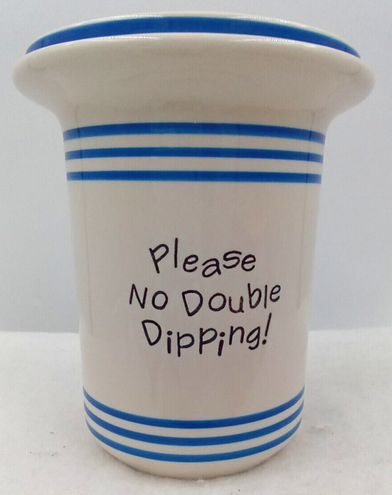 Dip Bowl Set Le Gourmet Chef Ivory Blue Stripe Please No Double Dipping 2 pc