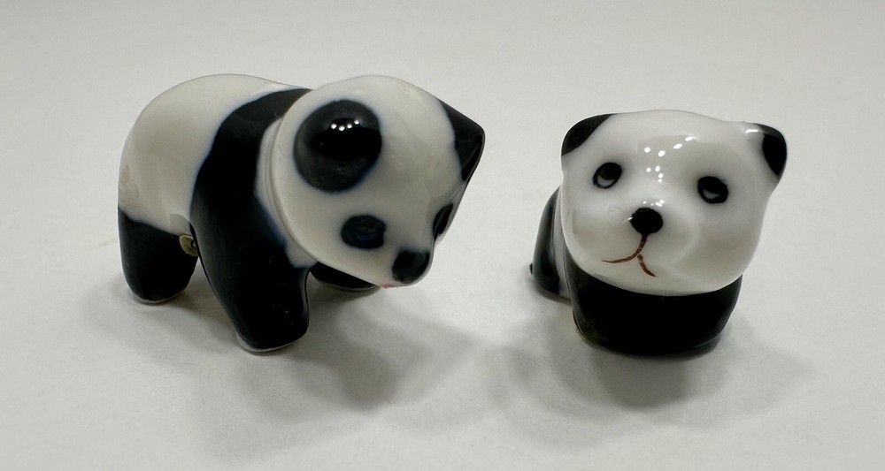 Vintage Miniature Porcelain Panda Bear Figurines Set Of 2 Made In China