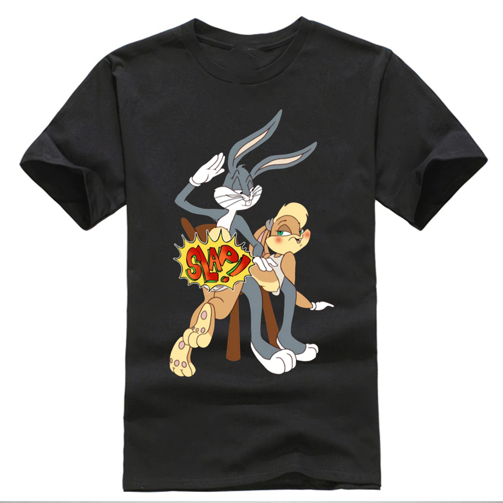 Bugs Bunny Slap Funny Graphic Black Tee Short Sleeve S to XL
