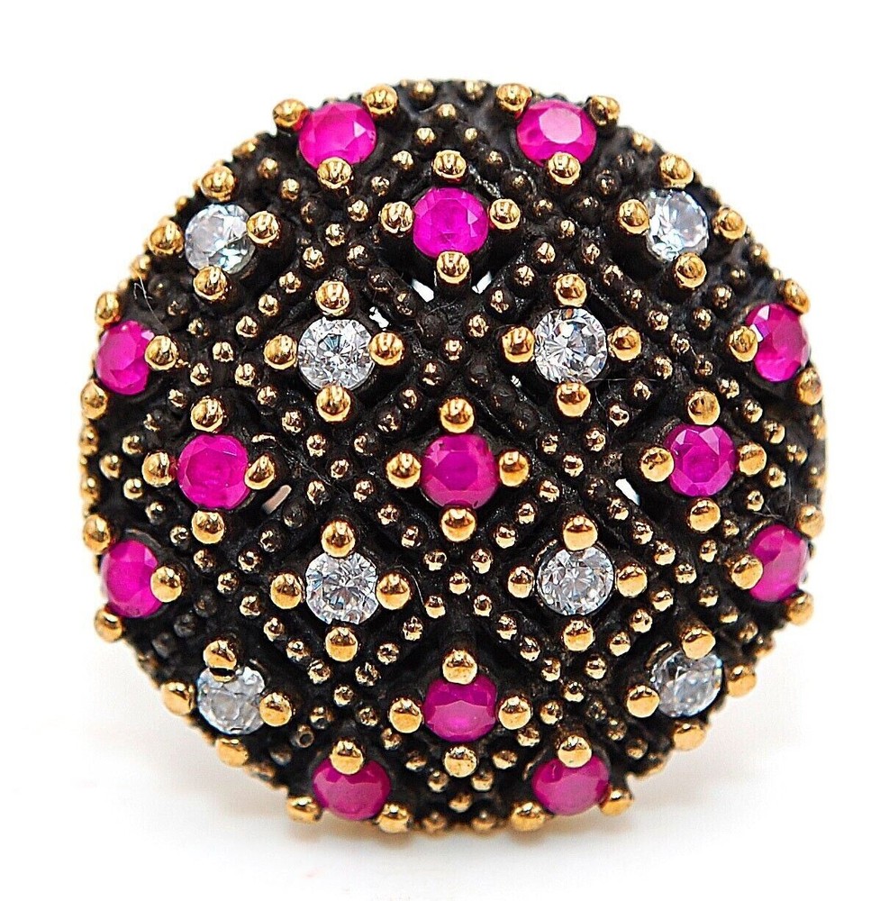 Exquisite 2CT Treated Ruby Ottoman Empire Style Sterling Silver Ring Size 8 HB1-5