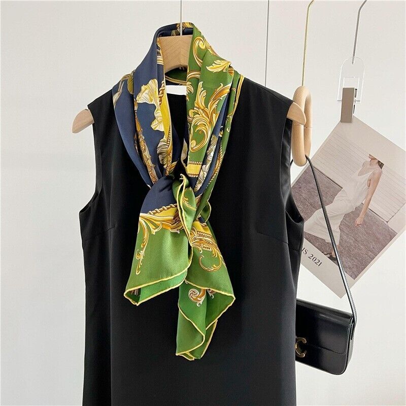 100% Mulberry Silk Wrap Shawl Bandanna Vintage Tassels Print Scarf 43