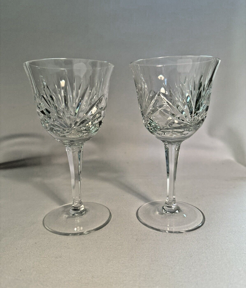 Set of Two (2) Gorham Crystal Cherrywood Pattern Wine Glasses, 5 5/8