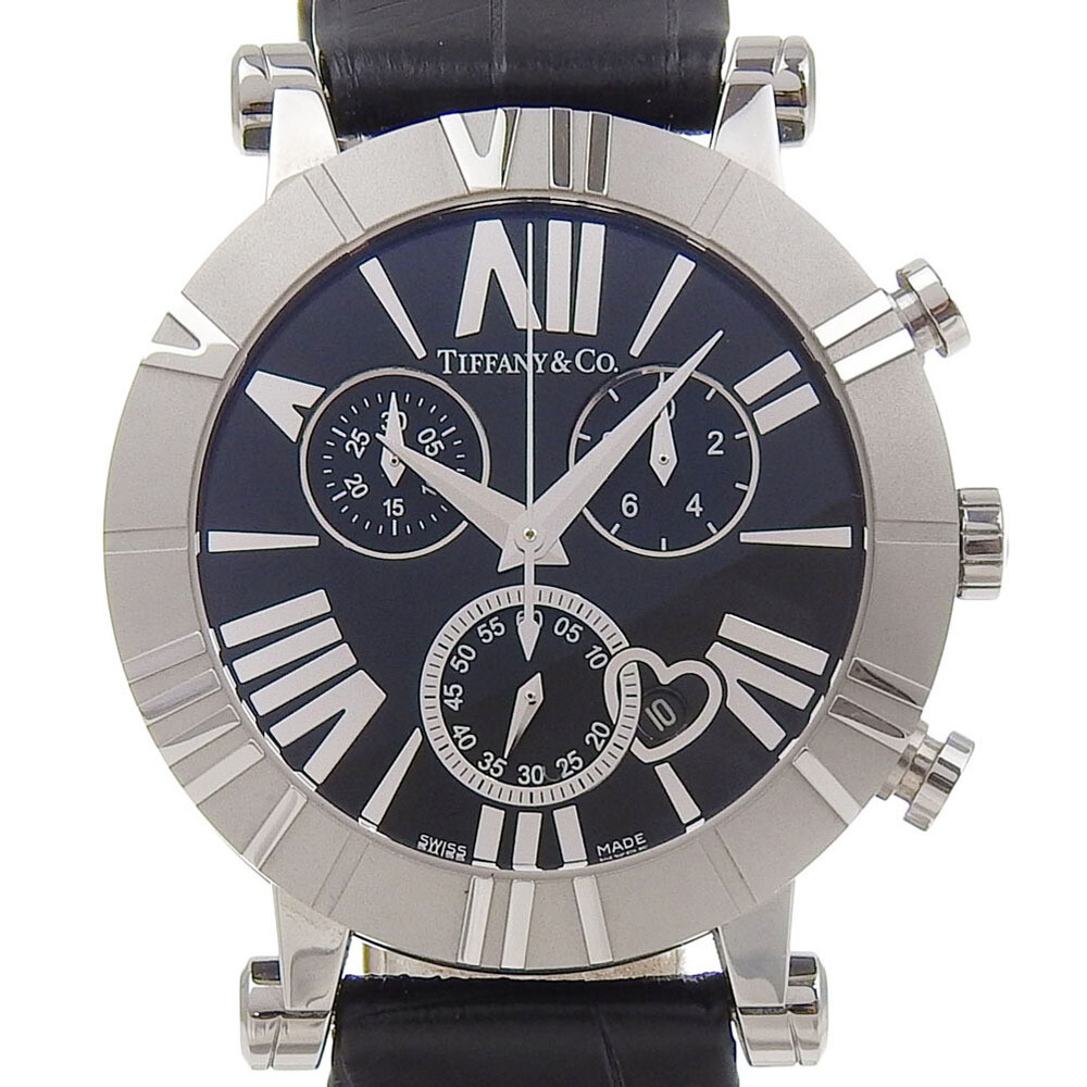 TIFFANY Co. Tiffany Atlas Watch SS Embossed Leather Quartz Chronograph Men s
