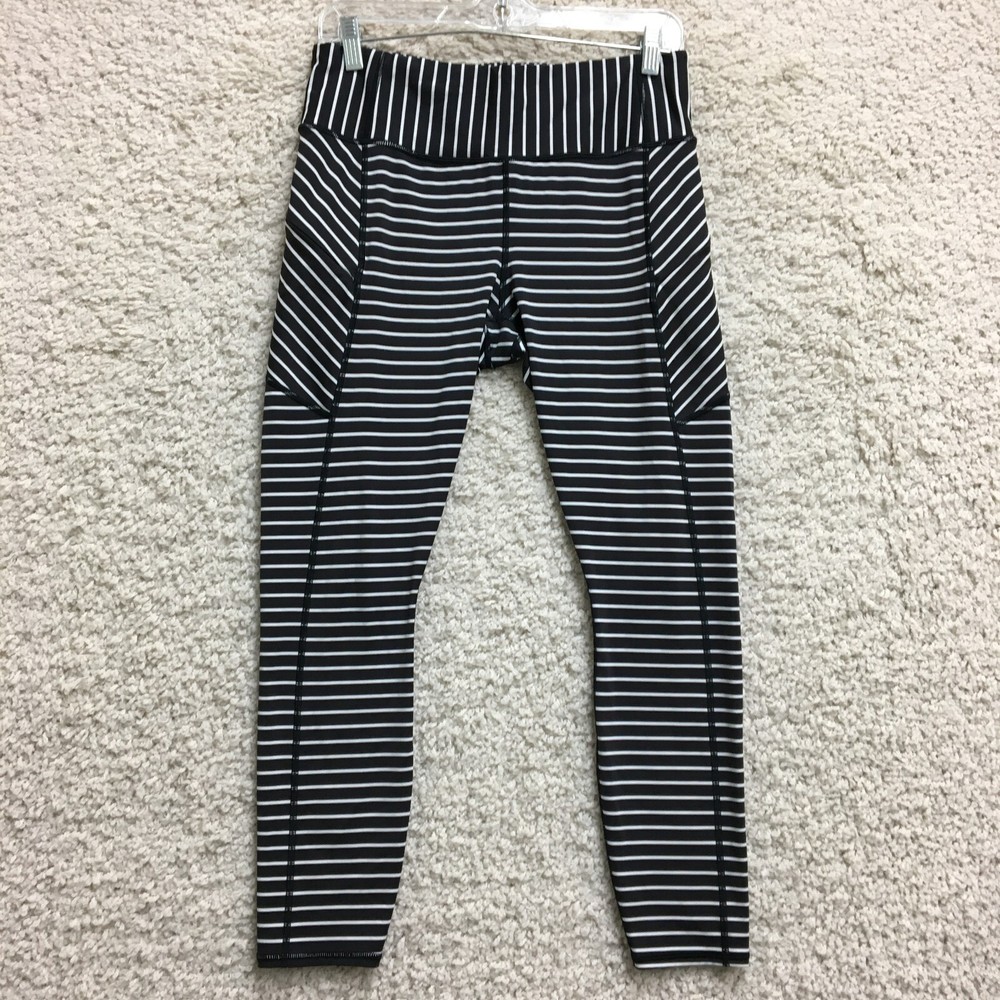 Athleta Medium Black Striped Stretch Yoga Gym Leggings for Women