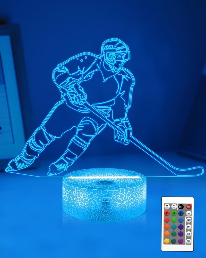 Ice Hockey 3D Night Light, Bedside Illusion Optical LED Lamp with Remote Cont...