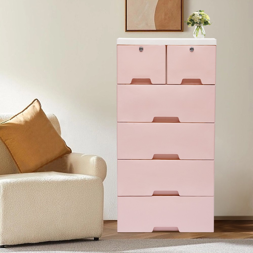 Plastic Cabinet 6 Closet Drawers Organizer Storage Dresser Clothes Bedroom Pink