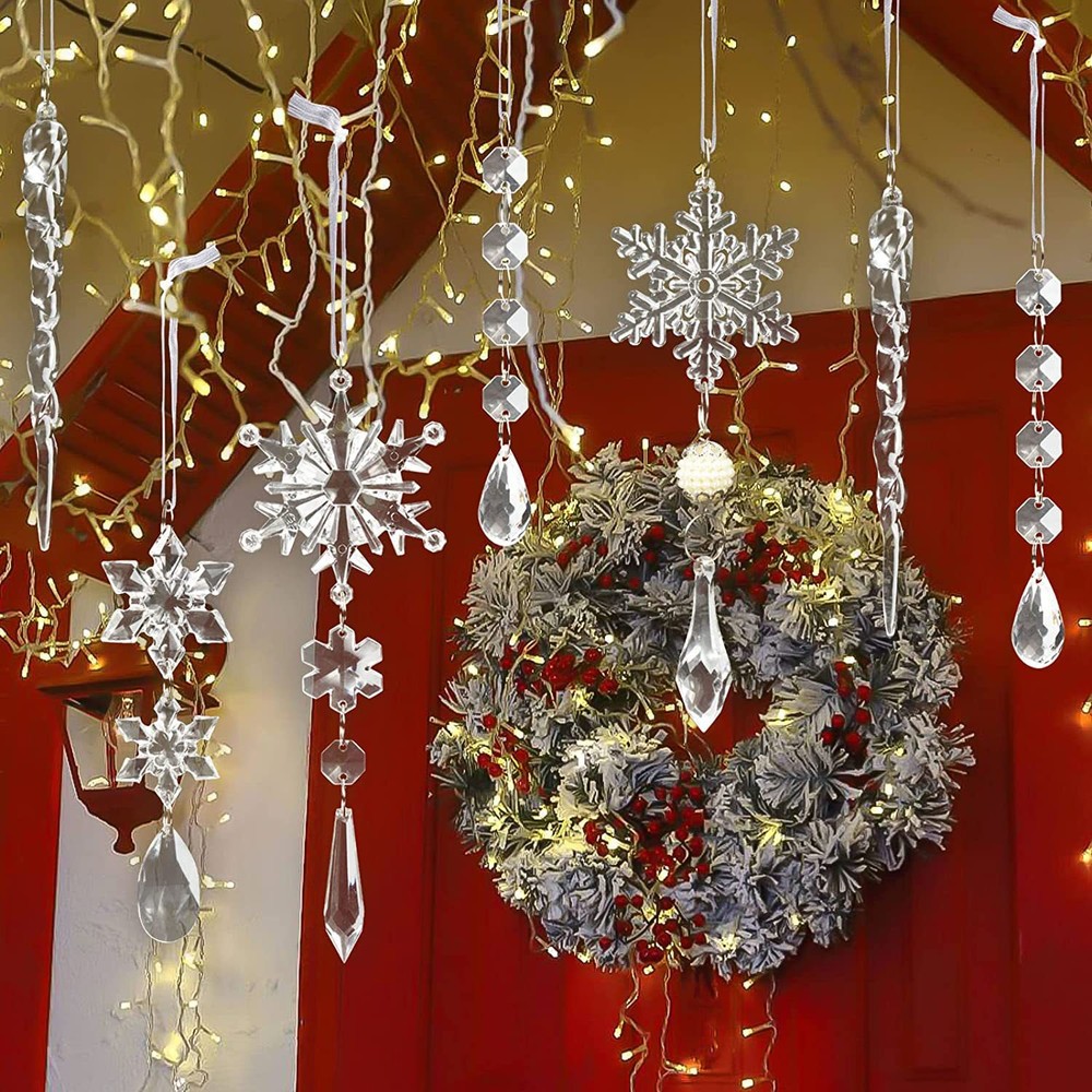 Acrylic Crystal Snowflake Christmas Tree Hanging Ornaments for Party Decor