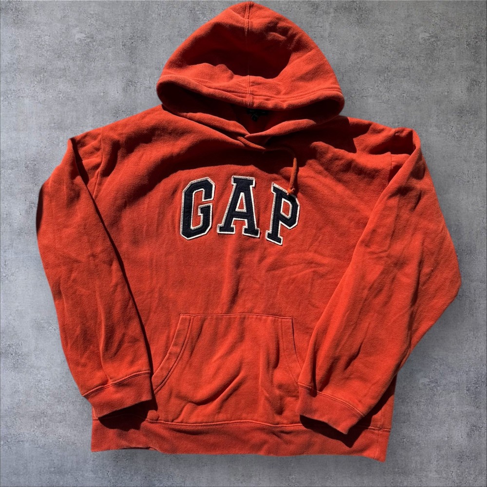Vintage Y2K GAP Embroidered Orange Spellout Pullover Hoodie Men’s Size L