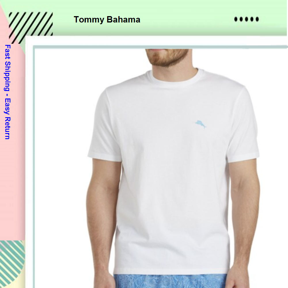 Tommy Bahama Men's White Short Sleeve Graphic Tee with Wave Design Size S