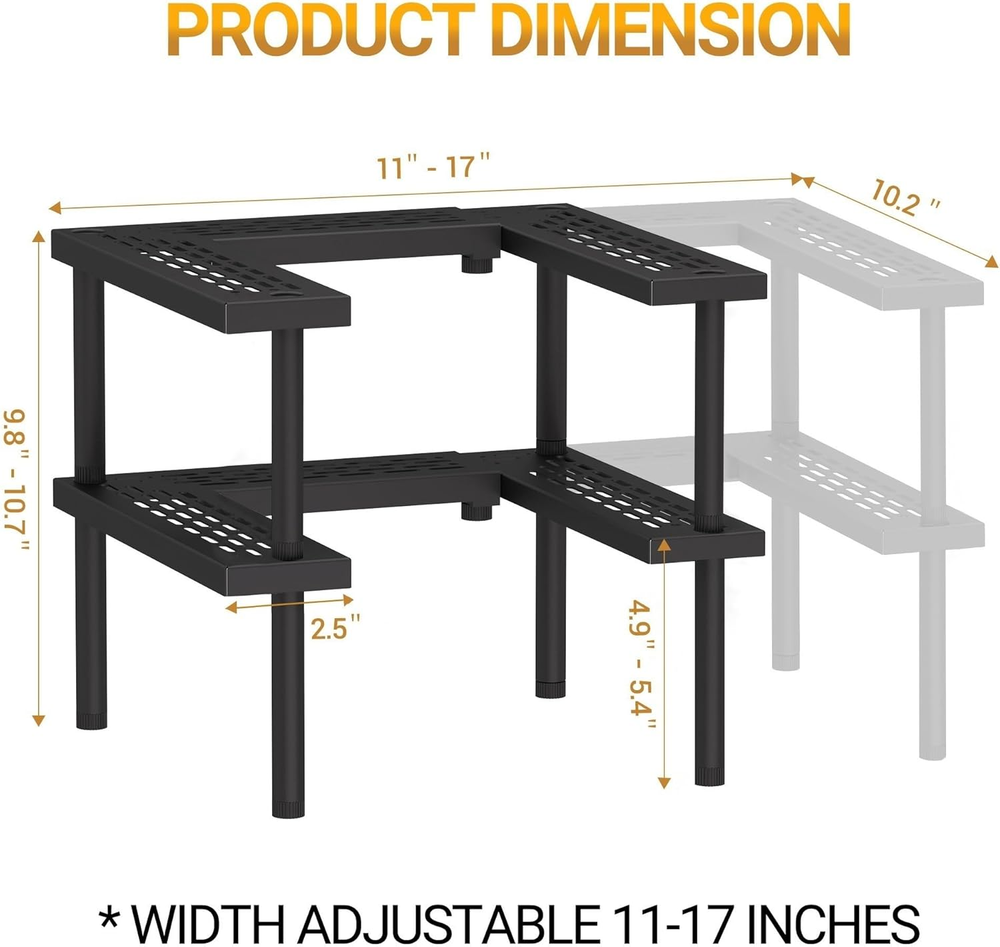 2-Tier Expandable Metal Spice Rack Organizer for Cabinet Storage
