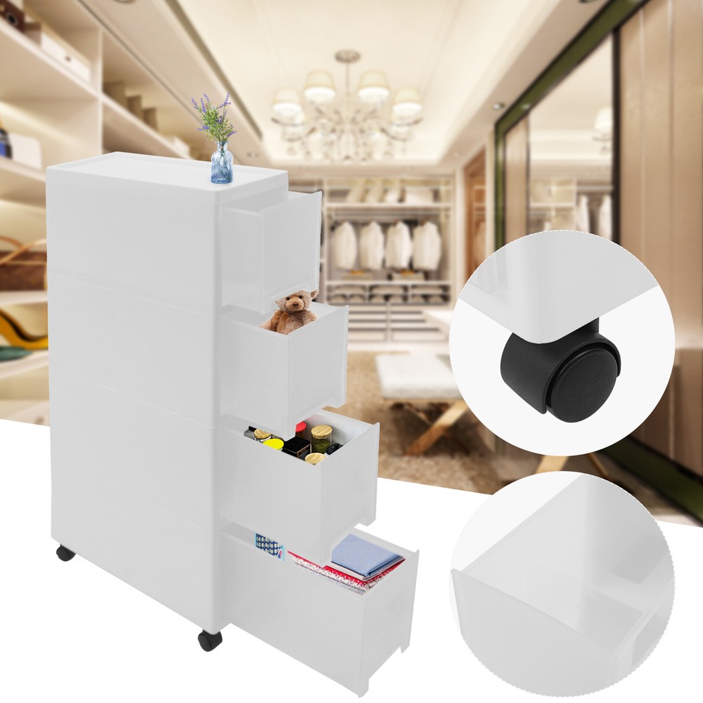 Narrow Slim Rolling Cart Organizer Container Storage Cabinet w/ Wheels 4 Tiers