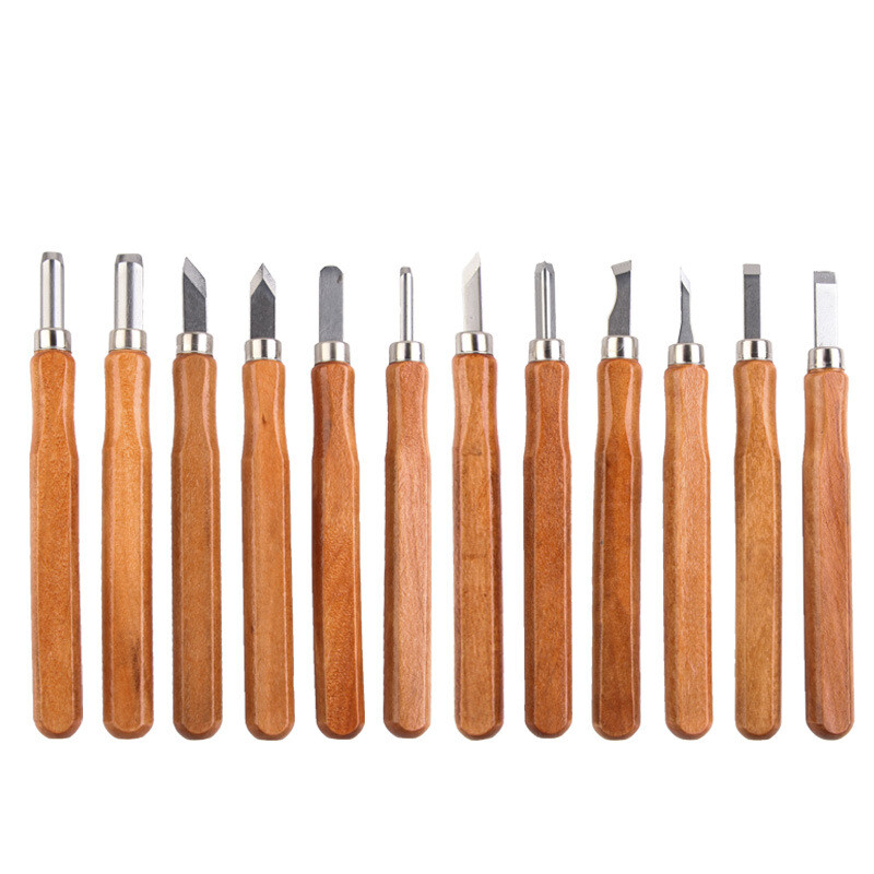 12Pcs Wood Carving Hand Chisel Tool Set Professional Woodworking Gouges Steel