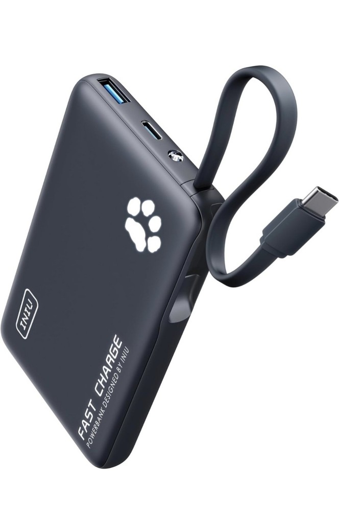 Slim 10000mAh Portable Charger with Built-in USB-C Cable 20W Fast Charging Power Bank