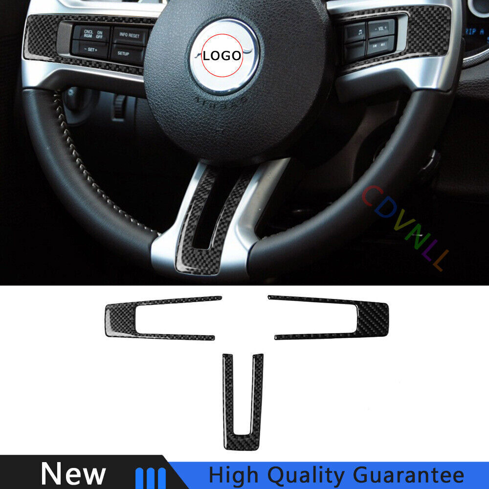 For Ford Mustang 2009-2014 Real Carbon Fiber Steering Wheel Switch Cover Trim 3*