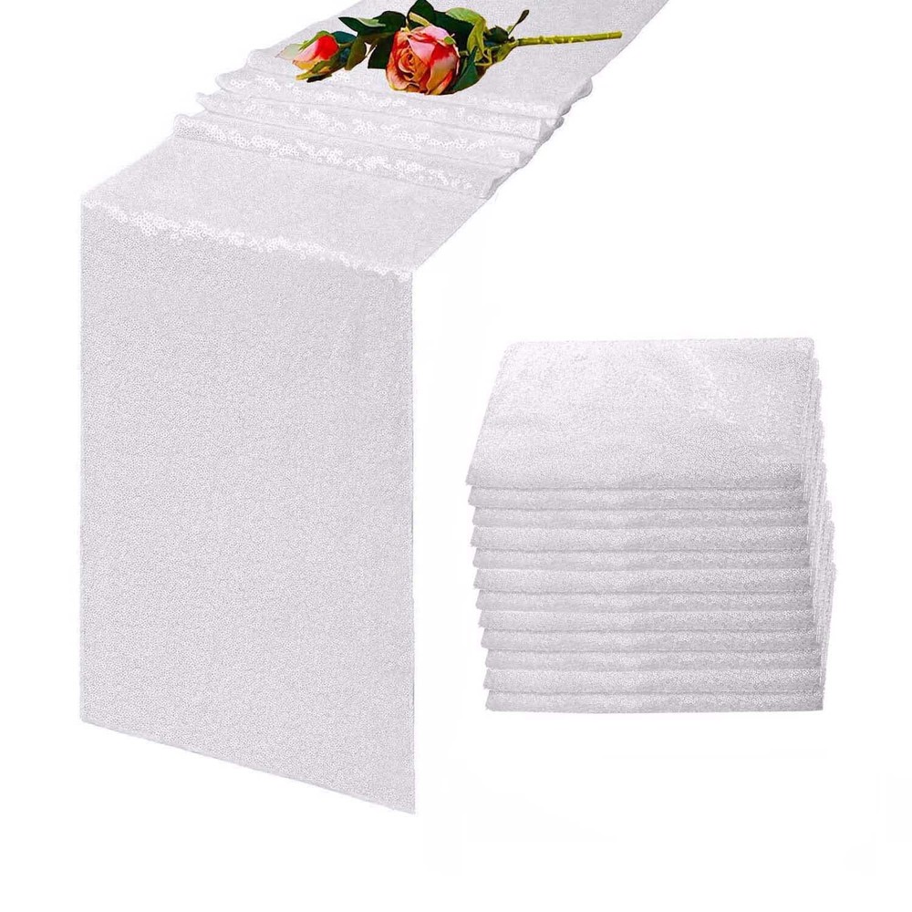TCBESTO White Sequin Table Runner 12