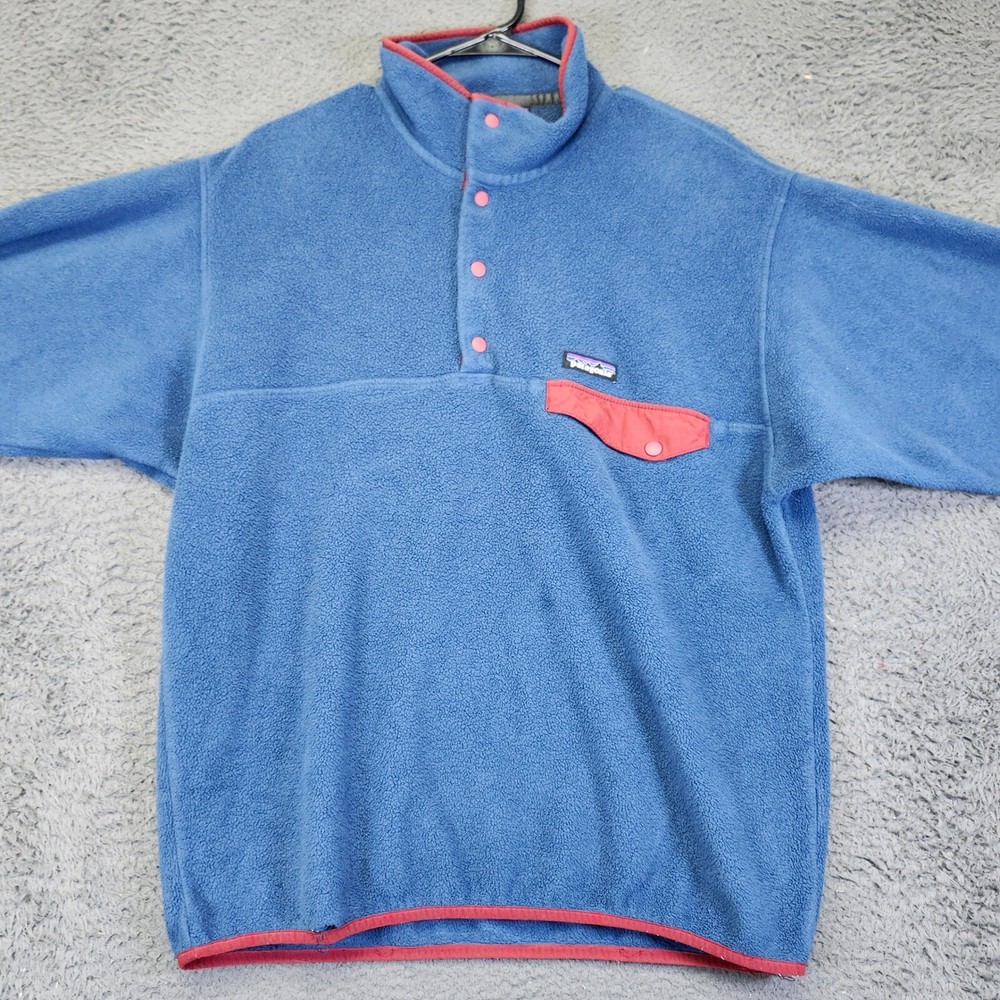 Patagonia Synchilla Fleece Pullover Coral Trim Blue Outdoor Top M