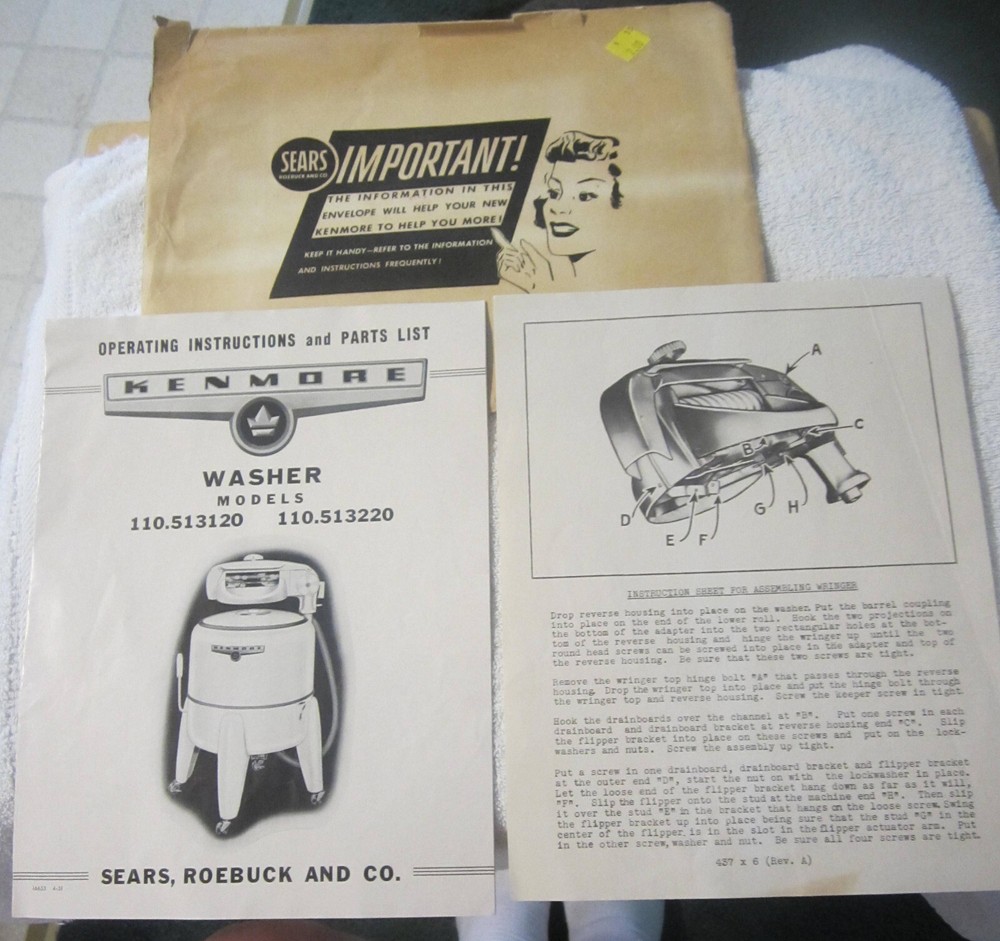 1951 Sears Kenmore Washer 110-51320 Operating Manual with Vintage Open Ringer Ad