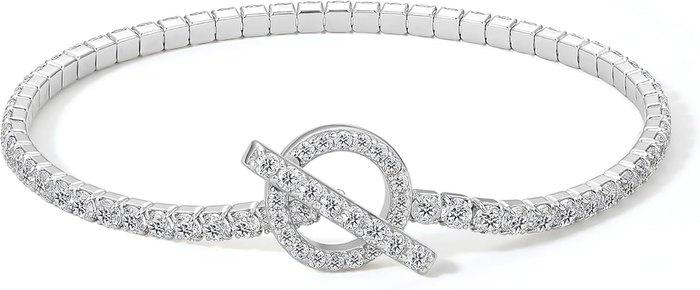 Tennis Bracelet Cubic Zirconia Toggle Bracelet Silver Bracelets for Women