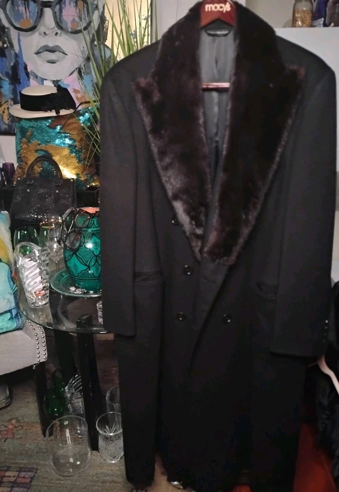 Mens Bullock and Jones Fur& Cashmere Full Length Town Coat SZ 46R