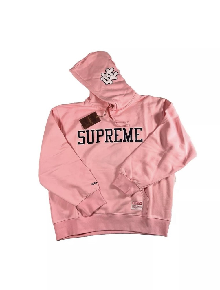 Size Large - Supreme FW24 Mitchell & Ness NCAA UNC Hooded Sweatshirt (Pink)