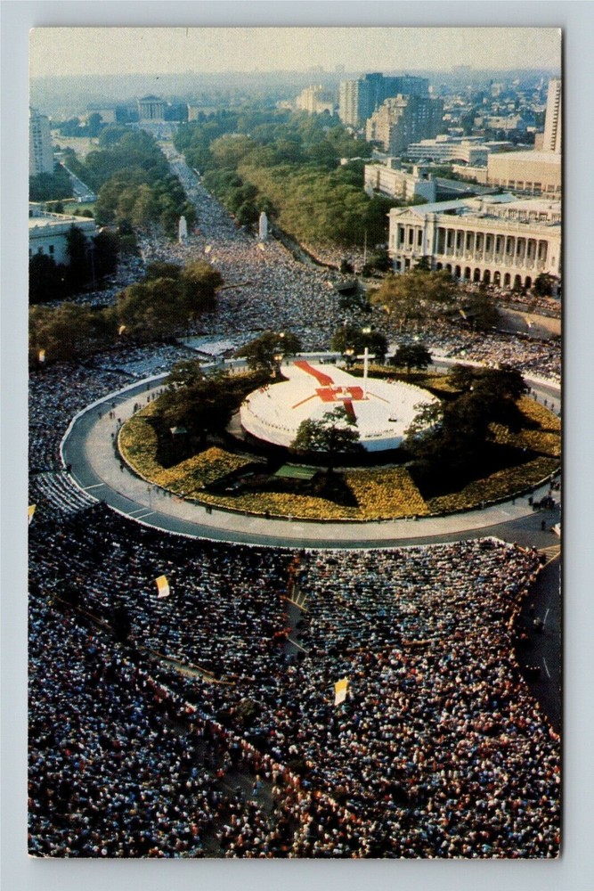 1979 Pope John Paul II Mass Vintage Postcard Philadelphia Logan Circle PA  